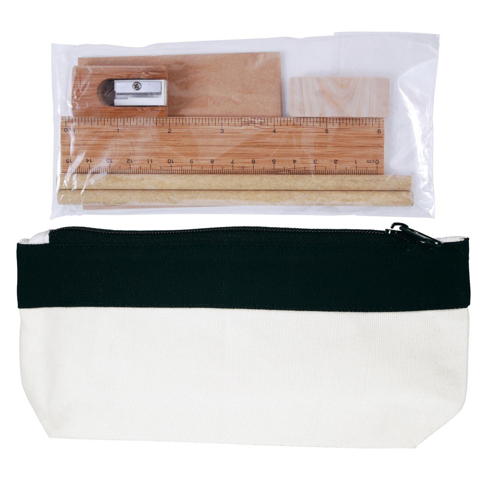 Bamboo Stationery Set in Cotton / Canvas Organiser / Pencil Case - Image 2